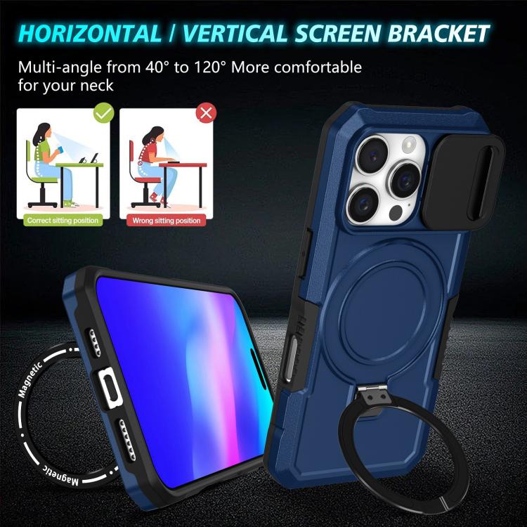 For iPhone 16 Pro Sliding Camshield MagSafe Holder TPU Hybrid PC Phone Case