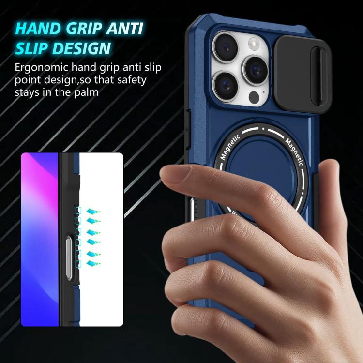 For iPhone 16 Pro Sliding Camshield MagSafe Holder TPU Hybrid PC Phone Case