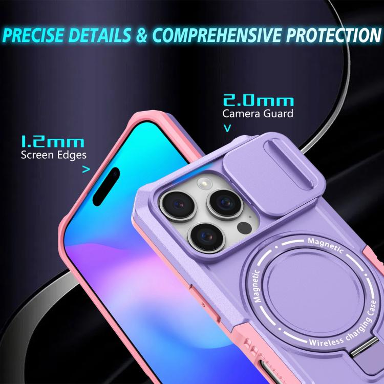 For iPhone 16 Pro Sliding Camshield MagSafe Holder TPU Hybrid PC Phone Case