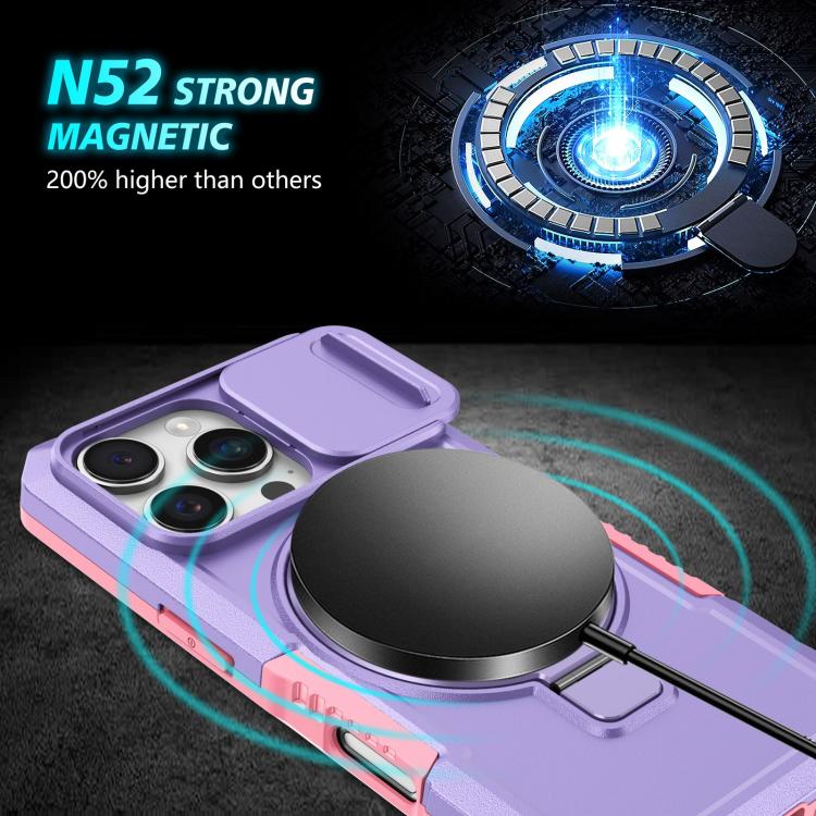 For iPhone 16 Pro Sliding Camshield MagSafe Holder TPU Hybrid PC Phone Case