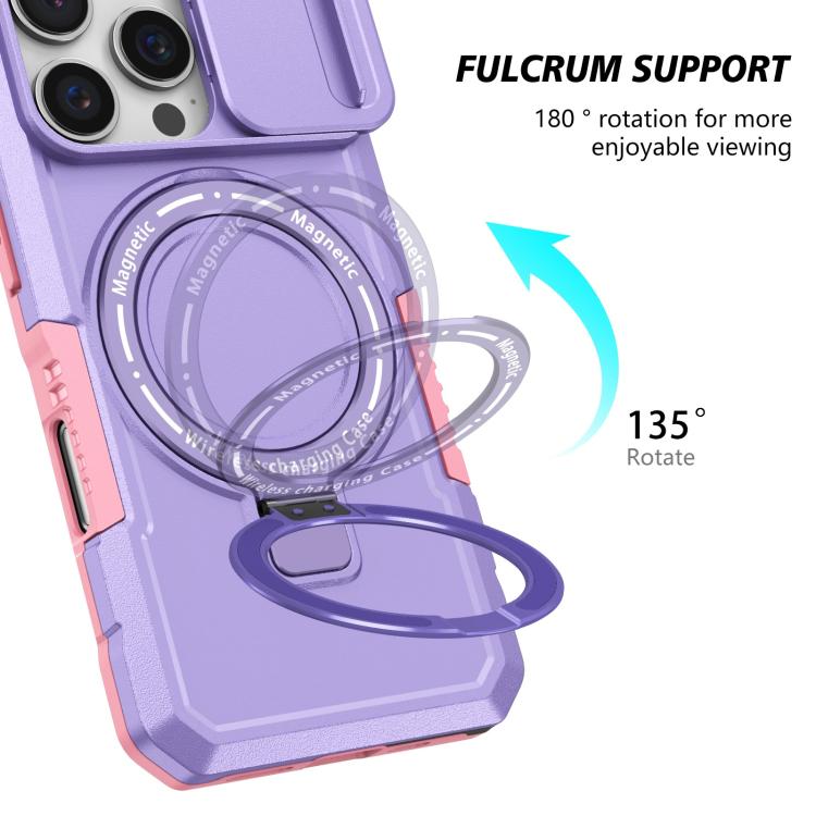 For iPhone 16 Pro Sliding Camshield MagSafe Holder TPU Hybrid PC Phone Case