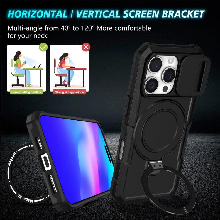 For iPhone 16 Pro Sliding Camshield MagSafe Holder TPU Hybrid PC Phone Case