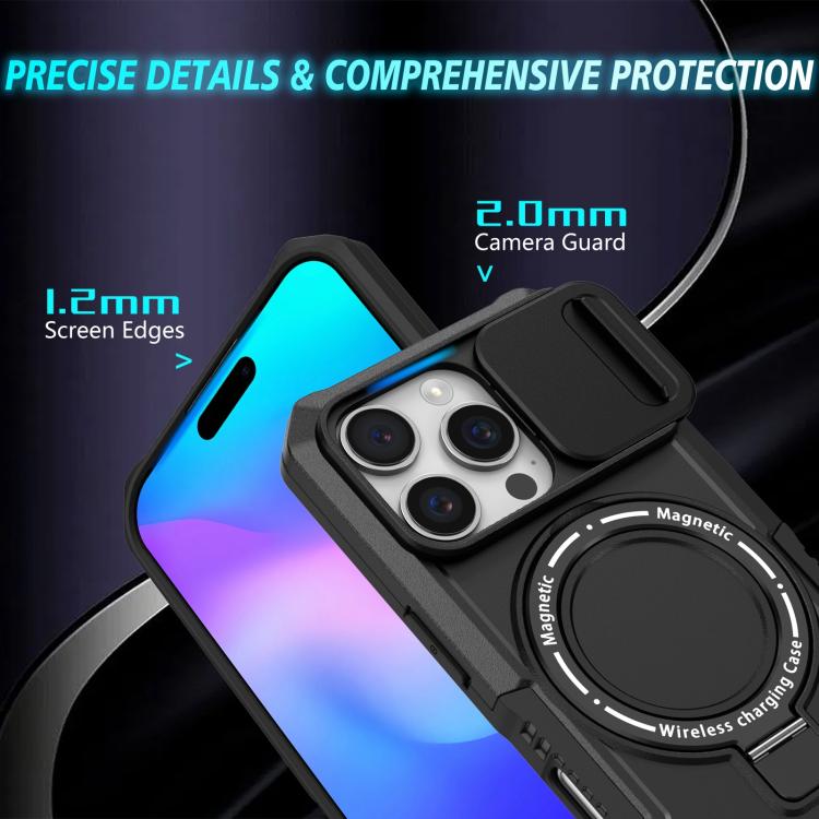 For iPhone 16 Pro Sliding Camshield MagSafe Holder TPU Hybrid PC Phone Case