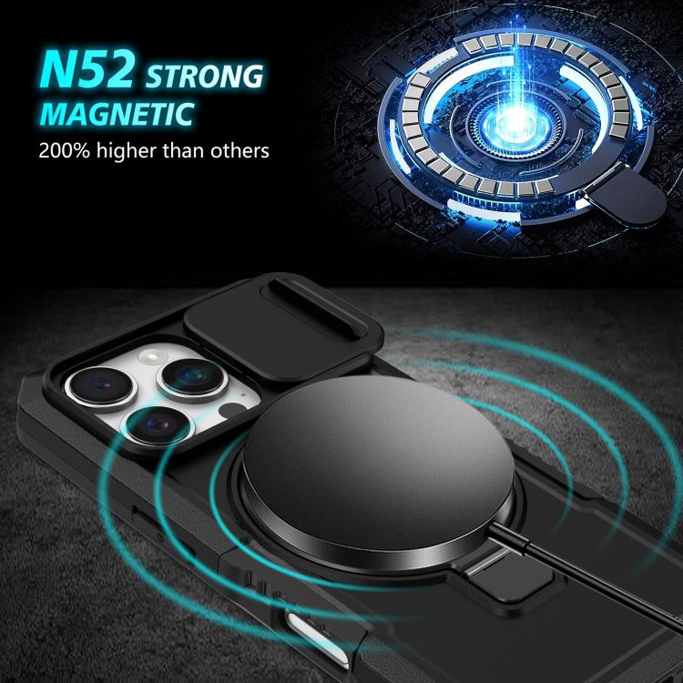 For iPhone 16 Pro Sliding Camshield MagSafe Holder TPU Hybrid PC Phone Case