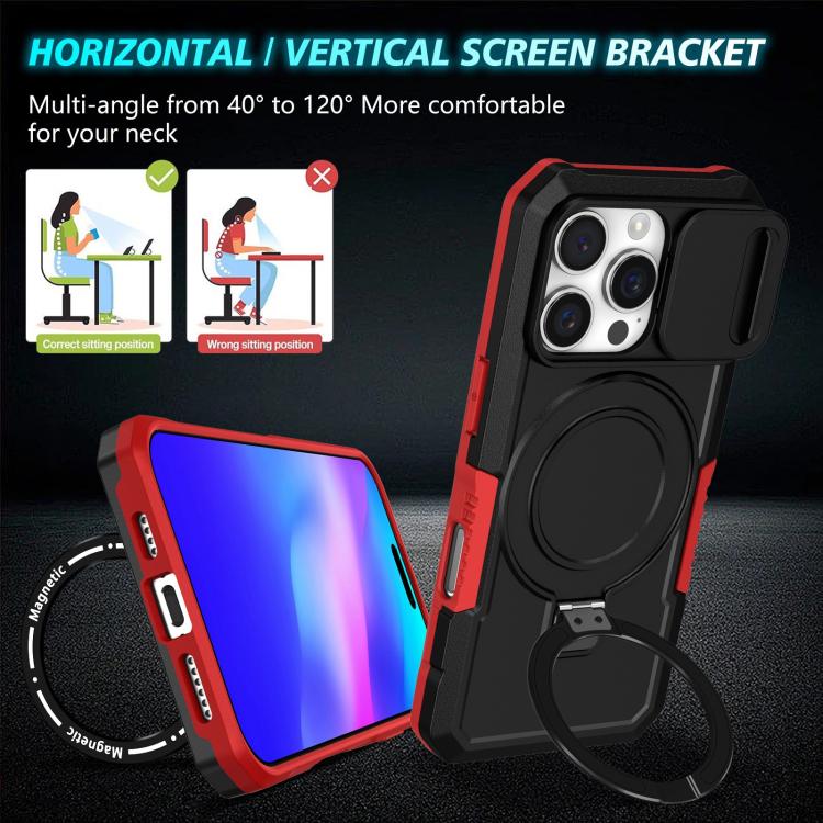 For iPhone 16 Pro Sliding Camshield MagSafe Holder TPU Hybrid PC Phone Case