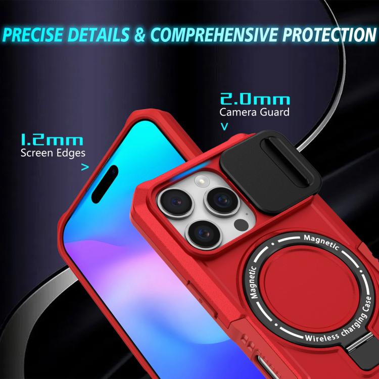 For iPhone 16 Pro Sliding Camshield MagSafe Holder TPU Hybrid PC Phone Case
