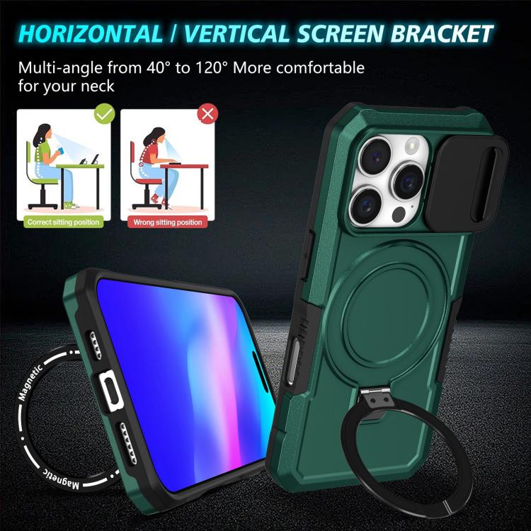 For iPhone 16 Pro Sliding Camshield MagSafe Holder TPU Hybrid PC Phone Case