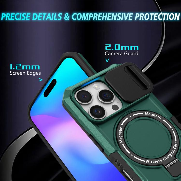 For iPhone 16 Pro Sliding Camshield MagSafe Holder TPU Hybrid PC Phone Case