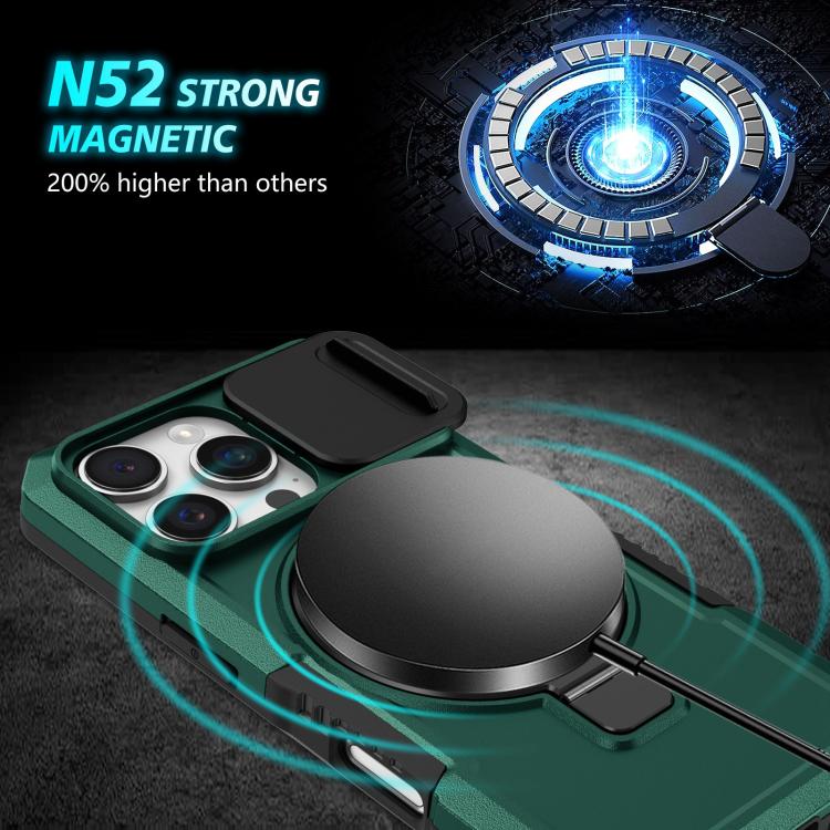 For iPhone 16 Pro Sliding Camshield MagSafe Holder TPU Hybrid PC Phone Case