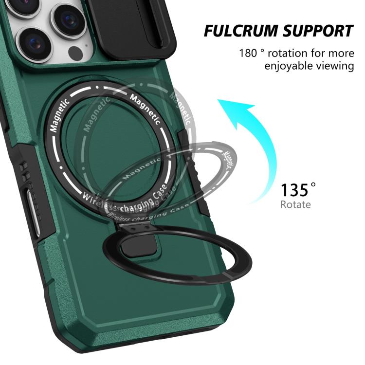 For iPhone 16 Pro Sliding Camshield MagSafe Holder TPU Hybrid PC Phone Case