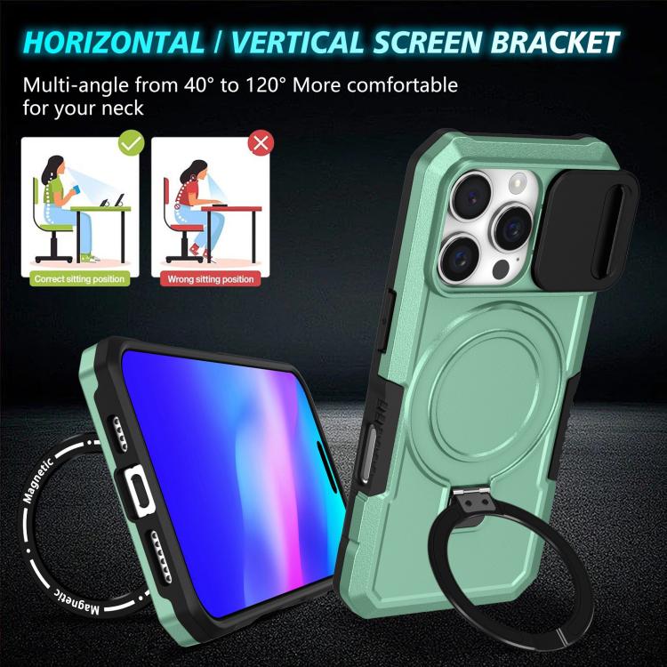 For iPhone 16 Pro Sliding Camshield MagSafe Holder TPU Hybrid PC Phone Case