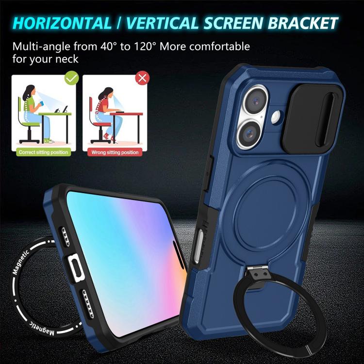 For iPhone 16 Plus Sliding Camshield MagSafe Holder TPU Hybrid PC Phone Case