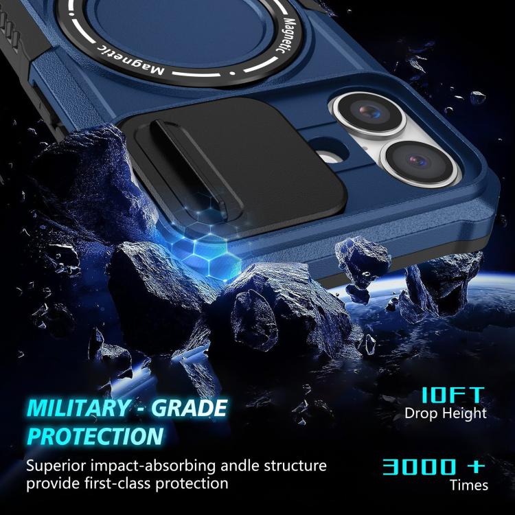 For iPhone 16 Plus Sliding Camshield MagSafe Holder TPU Hybrid PC Phone Case