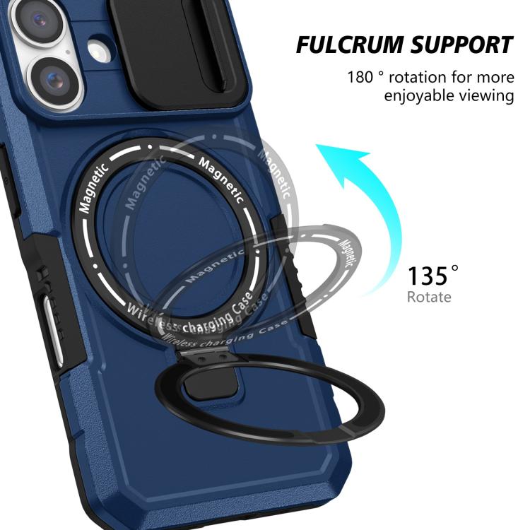 For iPhone 16 Plus Sliding Camshield MagSafe Holder TPU Hybrid PC Phone Case