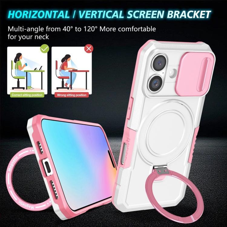 For iPhone 16 Plus Sliding Camshield MagSafe Holder TPU Hybrid PC Phone Case