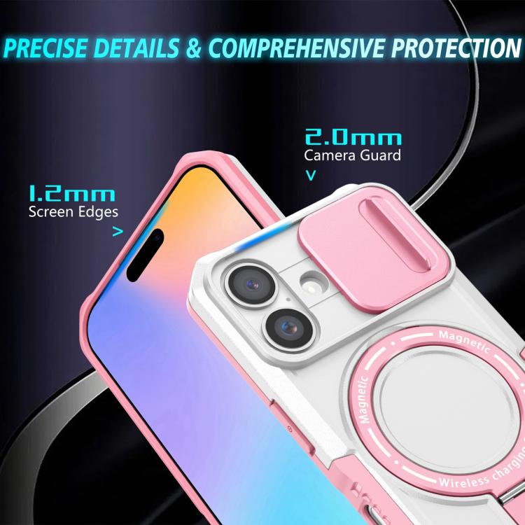 For iPhone 16 Plus Sliding Camshield MagSafe Holder TPU Hybrid PC Phone Case