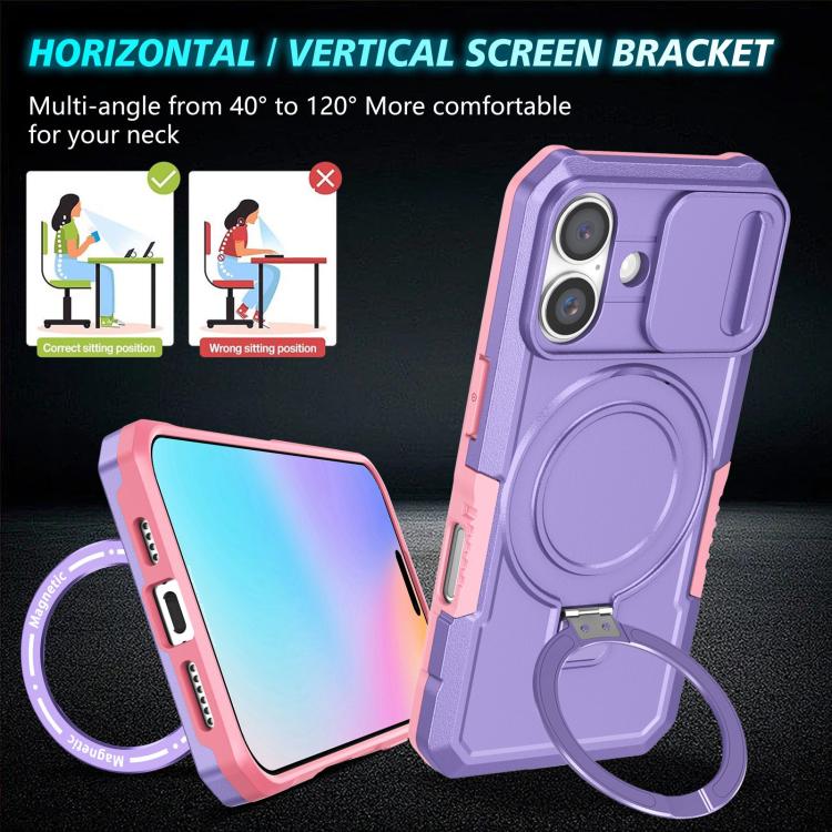 For iPhone 16 Plus Sliding Camshield MagSafe Holder TPU Hybrid PC Phone Case