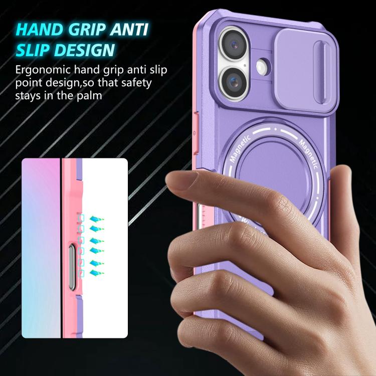 For iPhone 16 Plus Sliding Camshield MagSafe Holder TPU Hybrid PC Phone Case