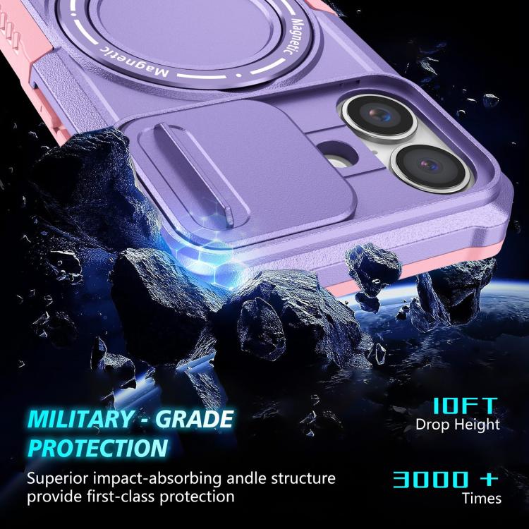 For iPhone 16 Plus Sliding Camshield MagSafe Holder TPU Hybrid PC Phone Case