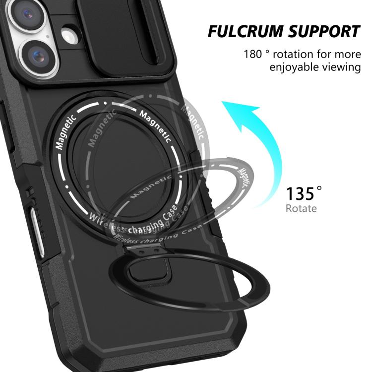 For iPhone 16 Plus Sliding Camshield MagSafe Holder TPU Hybrid PC Phone Case