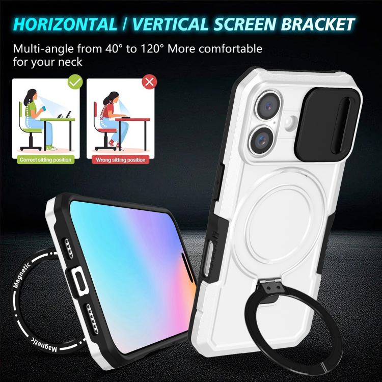 For iPhone 16 Plus Sliding Camshield MagSafe Holder TPU Hybrid PC Phone Case