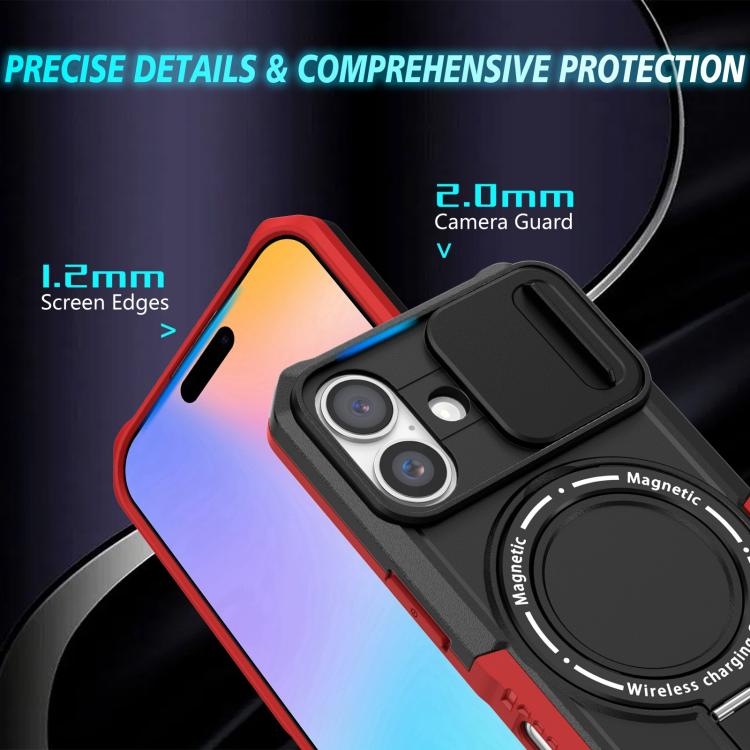 For iPhone 16 Plus Sliding Camshield MagSafe Holder TPU Hybrid PC Phone Case