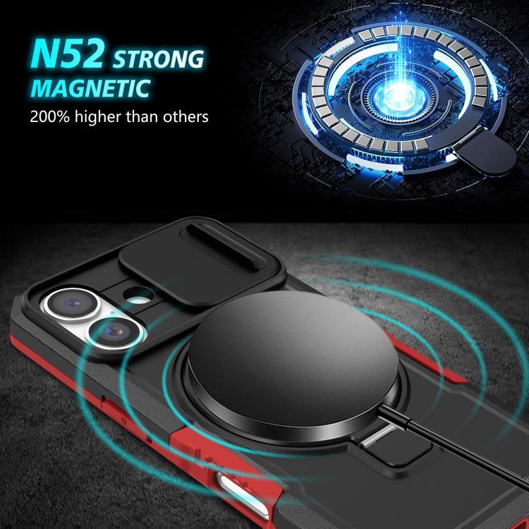 For iPhone 16 Plus Sliding Camshield MagSafe Holder TPU Hybrid PC Phone Case