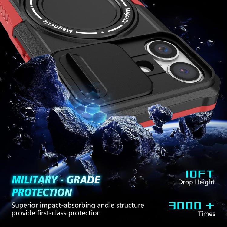 For iPhone 16 Plus Sliding Camshield MagSafe Holder TPU Hybrid PC Phone Case