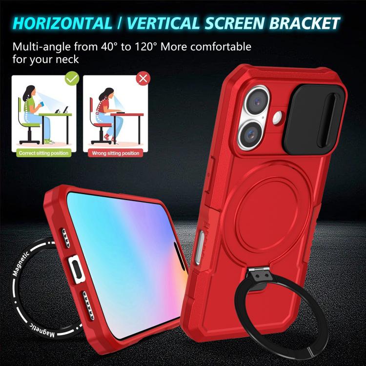 For iPhone 16 Plus Sliding Camshield MagSafe Holder TPU Hybrid PC Phone Case