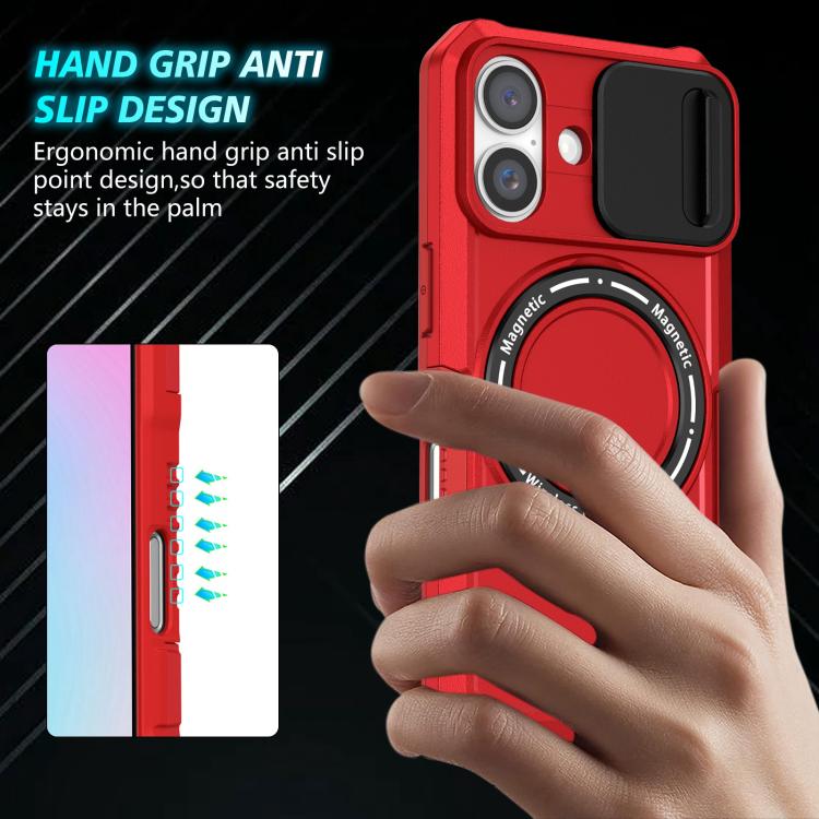 For iPhone 16 Plus Sliding Camshield MagSafe Holder TPU Hybrid PC Phone Case
