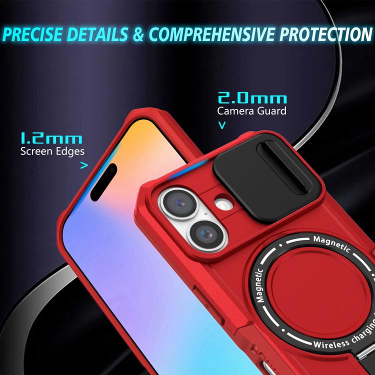 For iPhone 16 Plus Sliding Camshield MagSafe Holder TPU Hybrid PC Phone Case