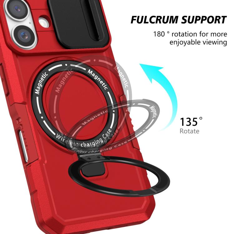 For iPhone 16 Plus Sliding Camshield MagSafe Holder TPU Hybrid PC Phone Case