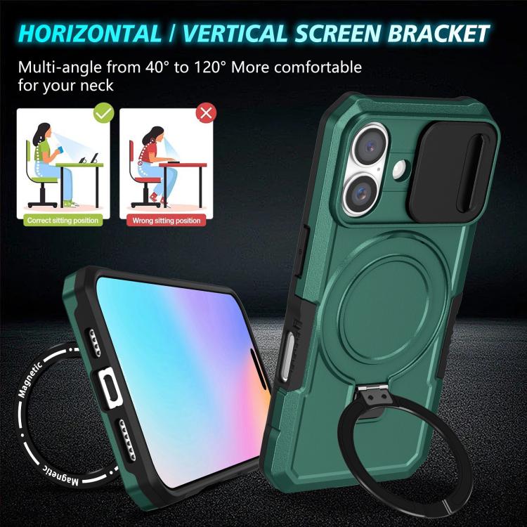 For iPhone 16 Plus Sliding Camshield MagSafe Holder TPU Hybrid PC Phone Case