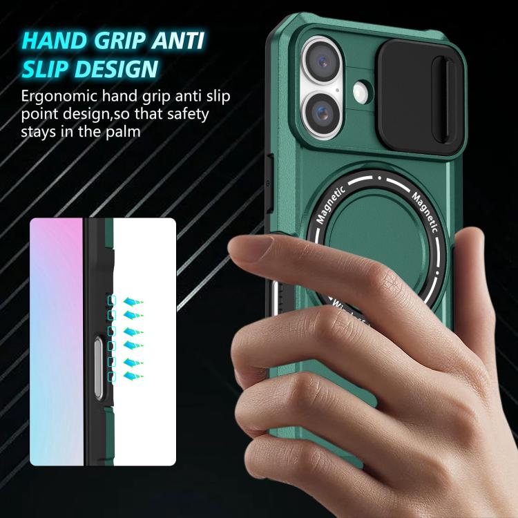 For iPhone 16 Plus Sliding Camshield MagSafe Holder TPU Hybrid PC Phone Case