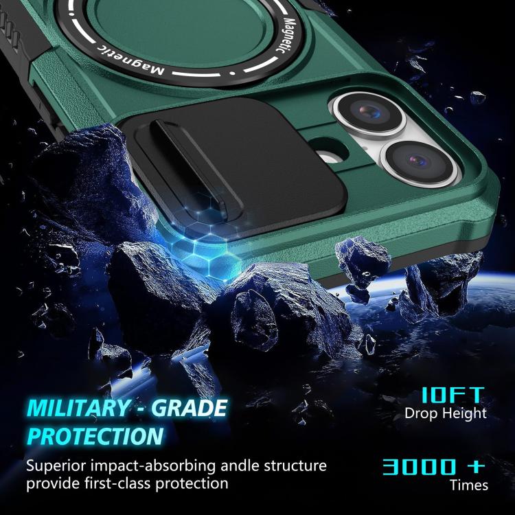 For iPhone 16 Plus Sliding Camshield MagSafe Holder TPU Hybrid PC Phone Case