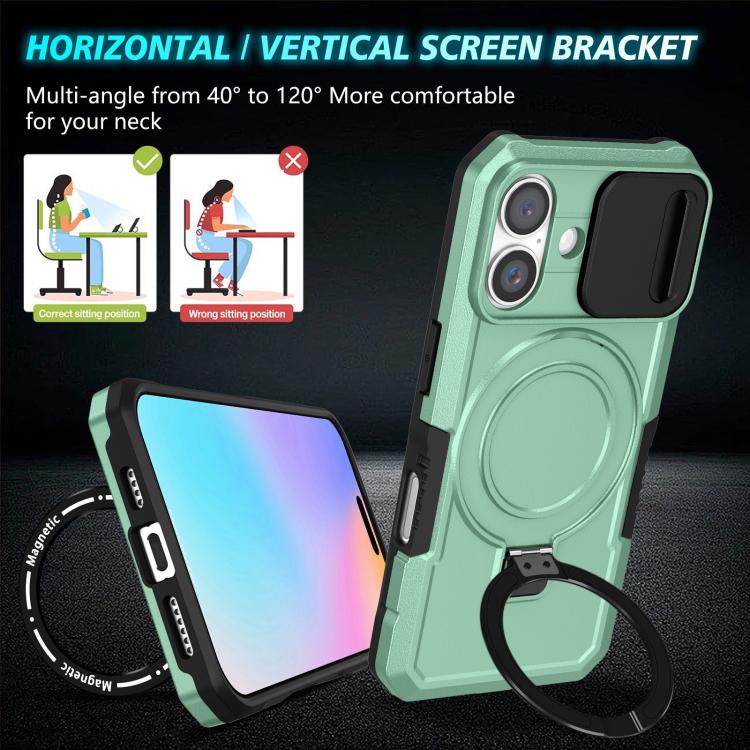 For iPhone 16 Plus Sliding Camshield MagSafe Holder TPU Hybrid PC Phone Case