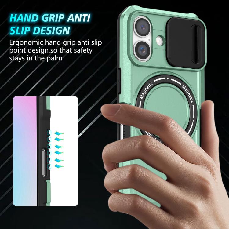 For iPhone 16 Plus Sliding Camshield MagSafe Holder TPU Hybrid PC Phone Case
