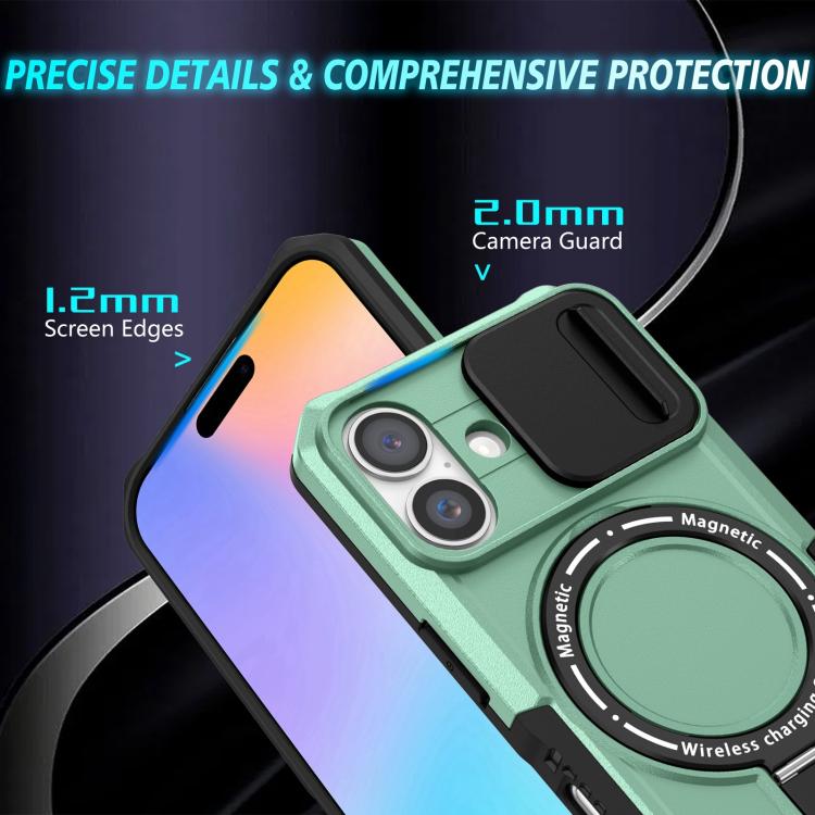 For iPhone 16 Plus Sliding Camshield MagSafe Holder TPU Hybrid PC Phone Case