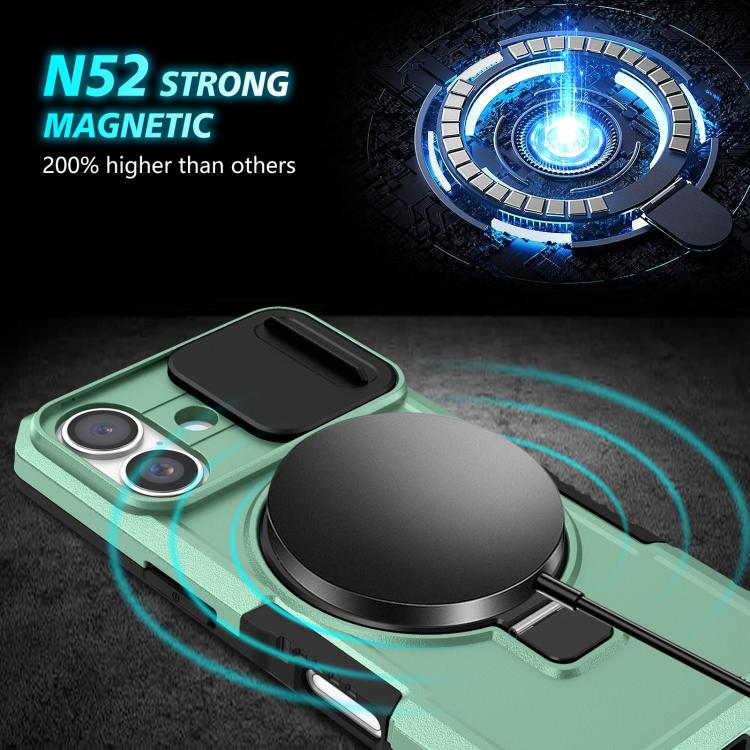 For iPhone 16 Plus Sliding Camshield MagSafe Holder TPU Hybrid PC Phone Case