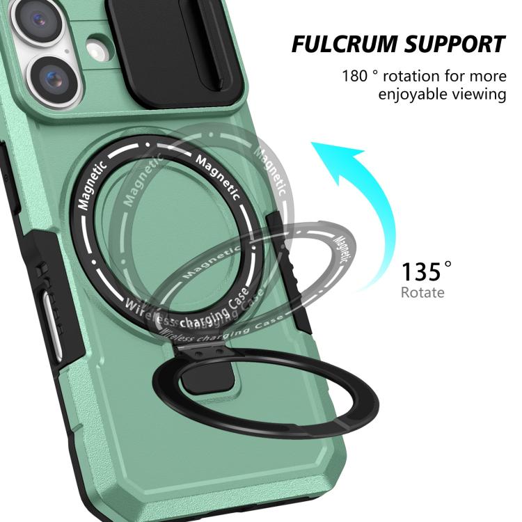 For iPhone 16 Plus Sliding Camshield MagSafe Holder TPU Hybrid PC Phone Case