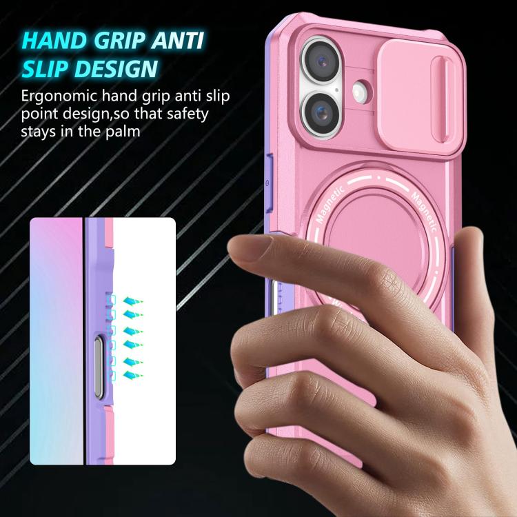For iPhone 16 Plus Sliding Camshield MagSafe Holder TPU Hybrid PC Phone Case