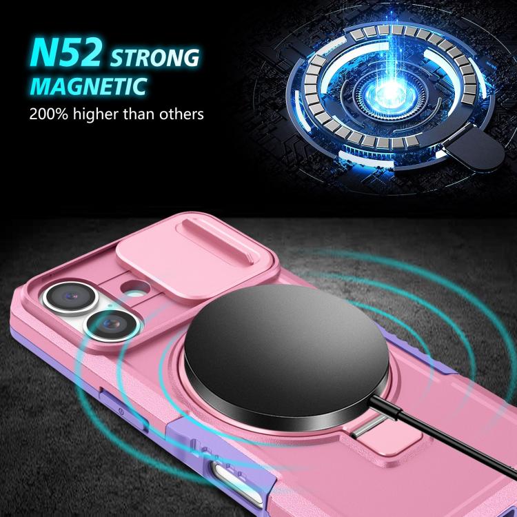 For iPhone 16 Plus Sliding Camshield MagSafe Holder TPU Hybrid PC Phone Case