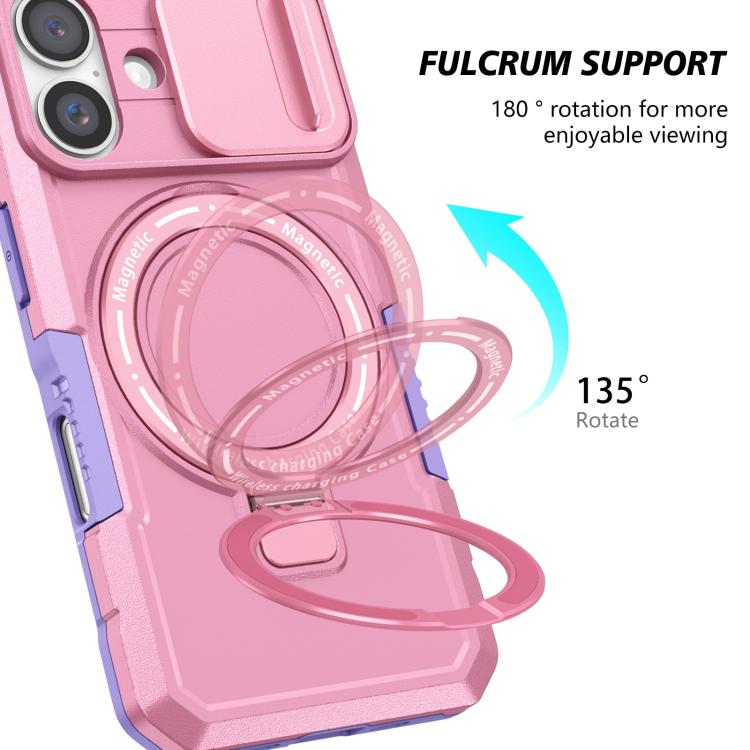 For iPhone 16 Plus Sliding Camshield MagSafe Holder TPU Hybrid PC Phone Case