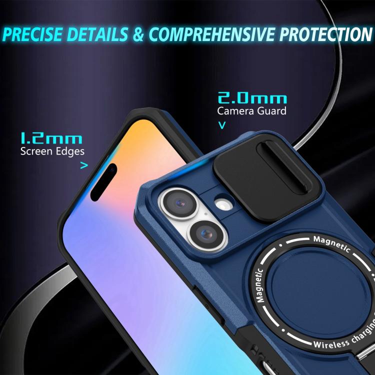For iPhone 16 Sliding Camshield MagSafe Holder TPU Hybrid PC Phone Case