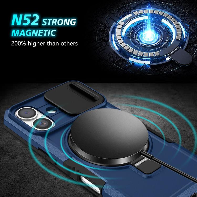 For iPhone 16 Sliding Camshield MagSafe Holder TPU Hybrid PC Phone Case