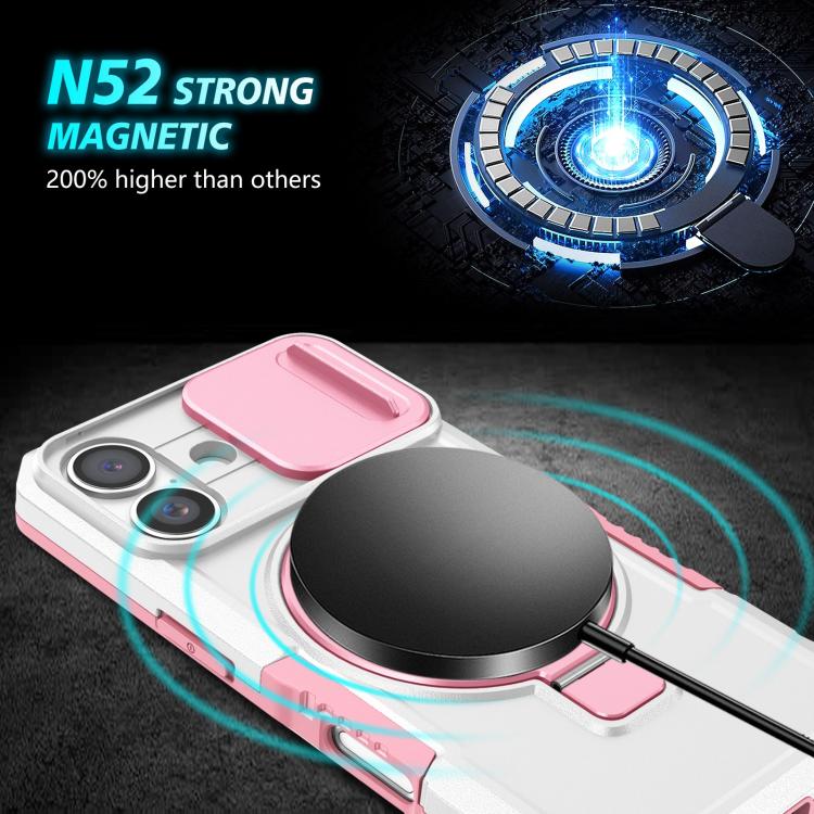 For iPhone 16 Sliding Camshield MagSafe Holder TPU Hybrid PC Phone Case