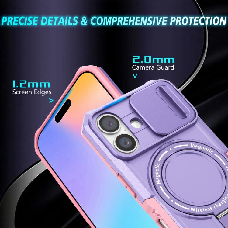For iPhone 16 Sliding Camshield MagSafe Holder TPU Hybrid PC Phone Case