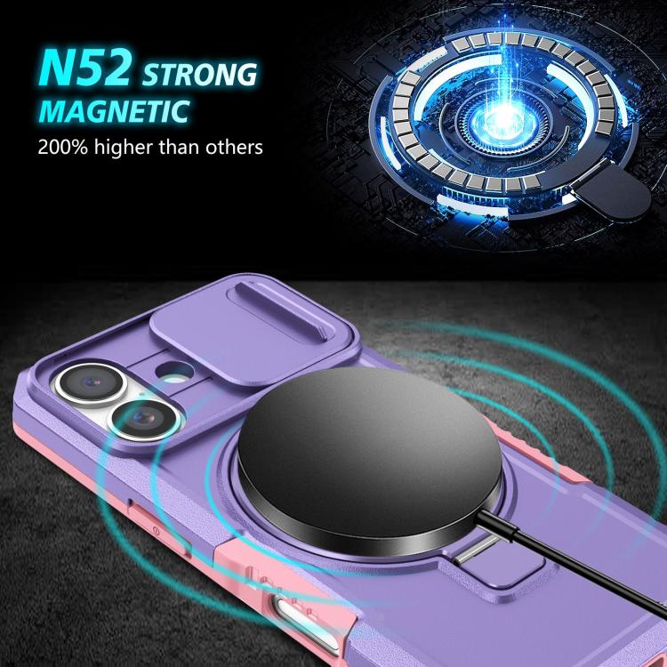 For iPhone 16 Sliding Camshield MagSafe Holder TPU Hybrid PC Phone Case