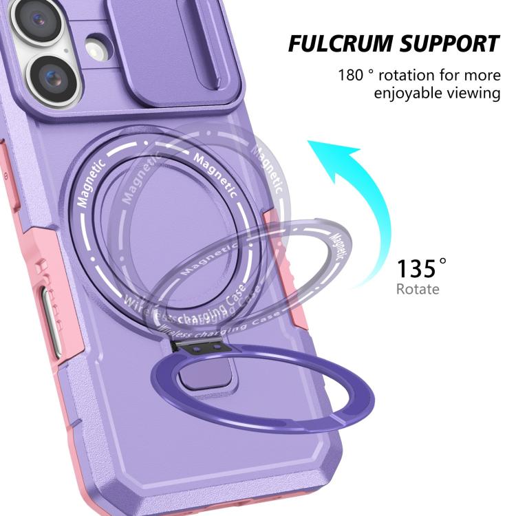 For iPhone 16 Sliding Camshield MagSafe Holder TPU Hybrid PC Phone Case
