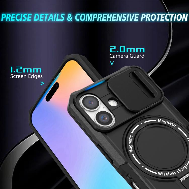 For iPhone 16 Sliding Camshield MagSafe Holder TPU Hybrid PC Phone Case